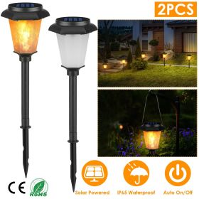 2Pcs Solar Flame Torch Light IP65 Waterproof Flickering Flame Stake Lamp