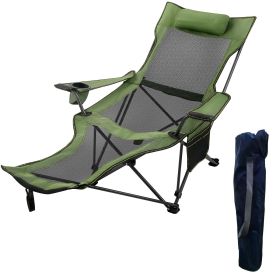 2 in 1 Folding Camping Reclining Chair Portable 330lbs Capacity, Blue (Color: Green)