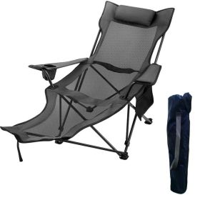 2 in 1 Folding Camping Reclining Chair Portable 330lbs Capacity, Blue (Color: Gray)