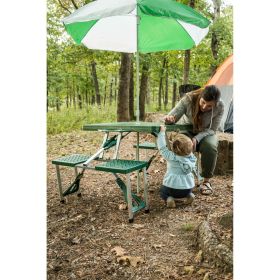 Folding Picnic Table with Umbrella, Aluminum Frame (Actual Color: Green)